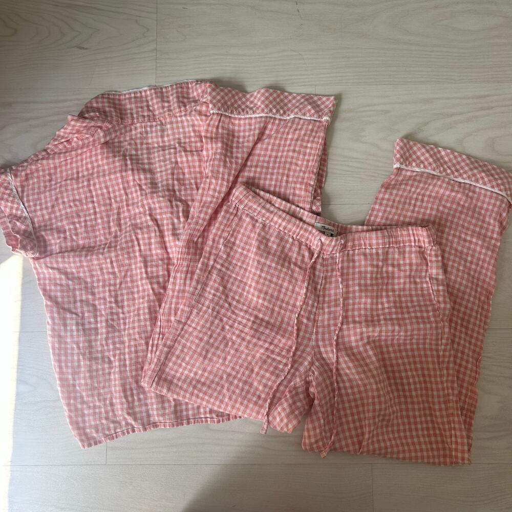 Madewell 100% Cotton Pink Gingham Pajama Set Natural Breathable Size Small - Picture 6 of 7